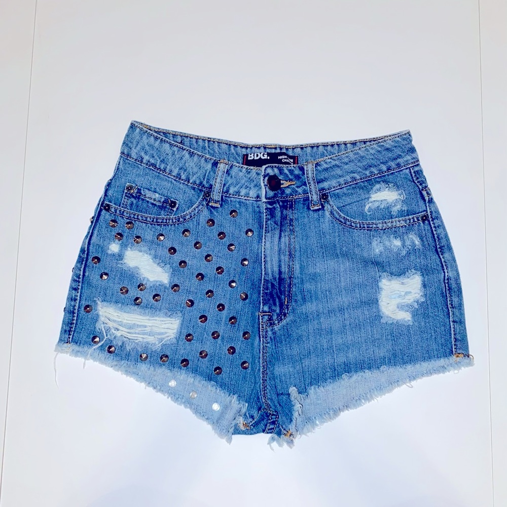 Studded denim shorts